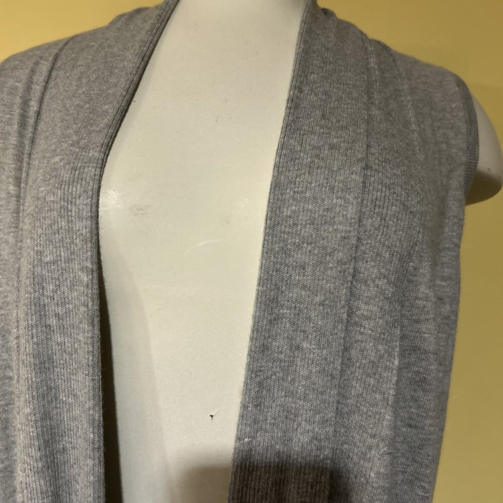 Lucky Brand Women Sz L Long Gray Boho Knit Belted Sweater Vest Duster Pockets - Picture 4 of 9